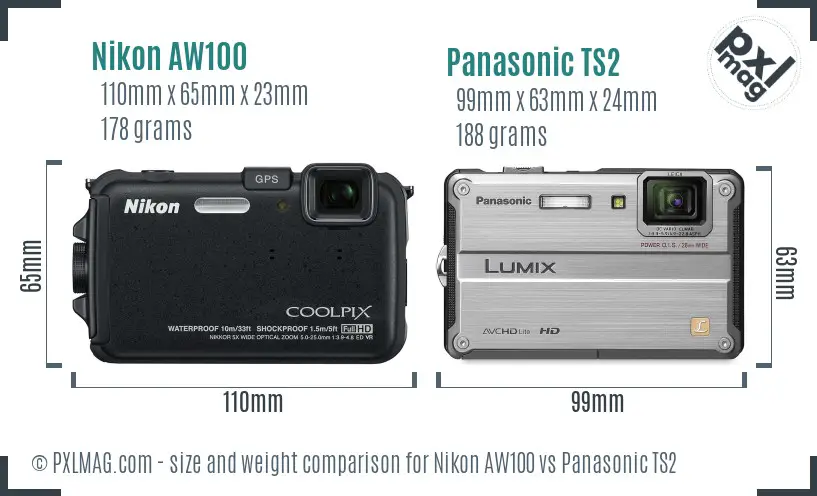 Nikon AW100 vs Panasonic TS2 size comparison