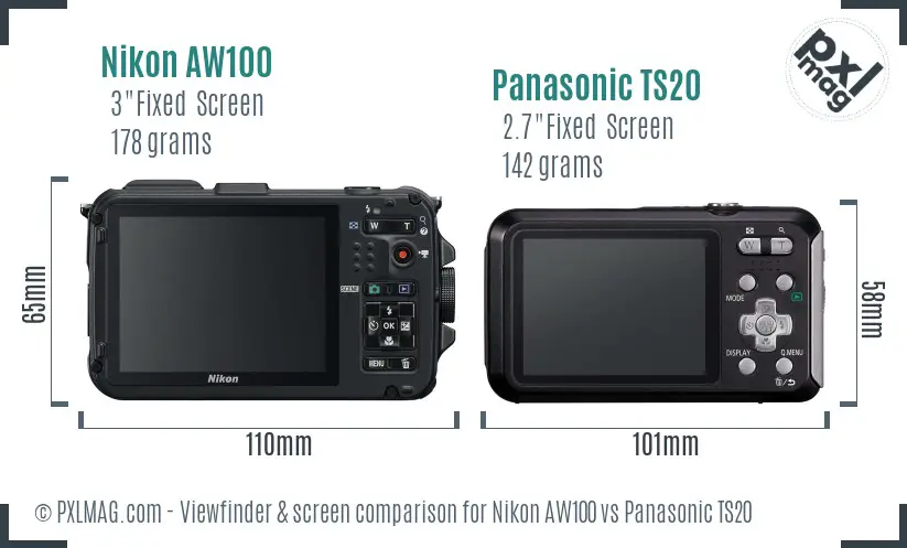 Nikon AW100 vs Panasonic TS20 Screen and Viewfinder comparison