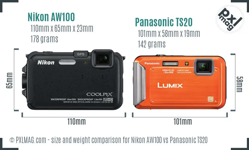 Nikon AW100 vs Panasonic TS20 size comparison Nikon AW100 vs Panasonic TS20 size comparison