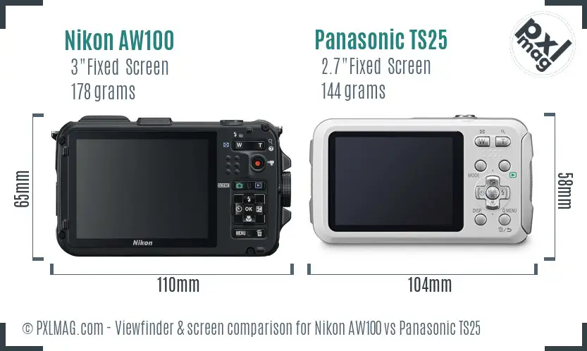 Nikon AW100 vs Panasonic TS25 Screen and Viewfinder comparison