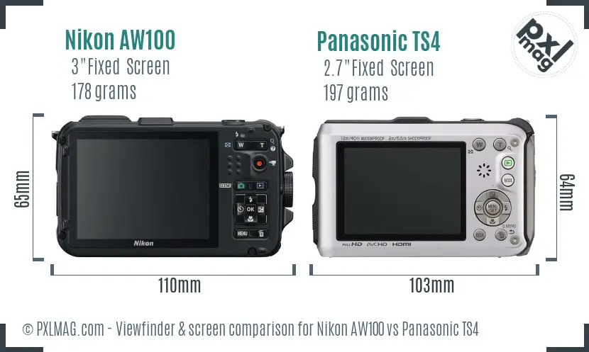 Nikon AW100 vs Panasonic TS4 Screen and Viewfinder comparison