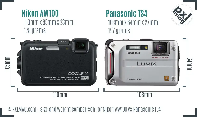 Nikon AW100 vs Panasonic TS4 size comparison