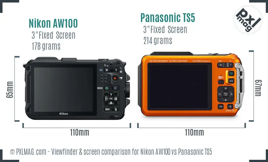 Nikon AW100 vs Panasonic TS5 Screen and Viewfinder comparison