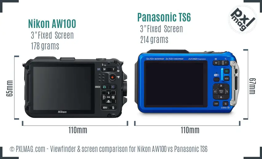 Nikon AW100 vs Panasonic TS6 Screen and Viewfinder comparison