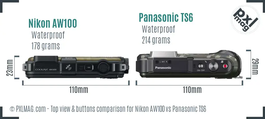 Nikon AW100 vs Panasonic TS6 top view buttons comparison