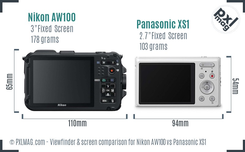 Nikon AW100 vs Panasonic XS1 Screen and Viewfinder comparison