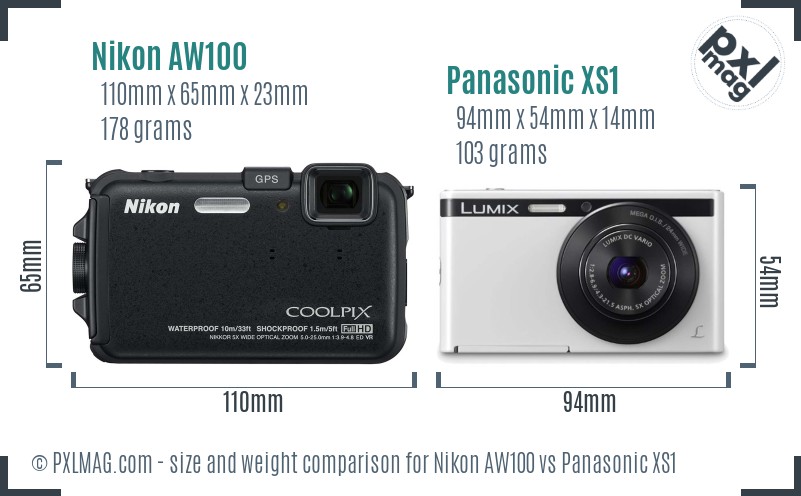 Nikon AW100 vs Panasonic XS1 size comparison