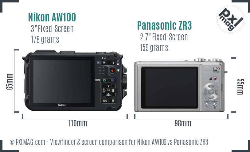 Nikon AW100 vs Panasonic ZR3 Screen and Viewfinder comparison