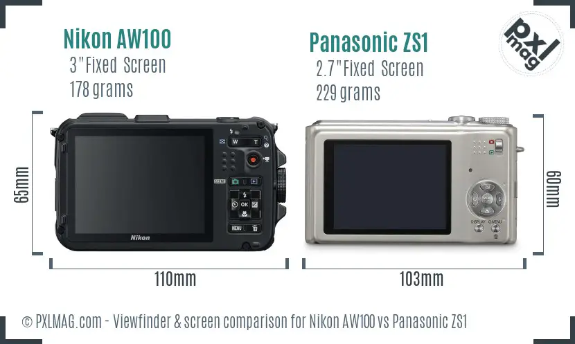 Nikon AW100 vs Panasonic ZS1 Screen and Viewfinder comparison