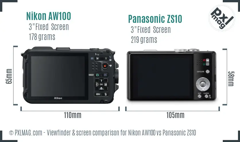 Nikon AW100 vs Panasonic ZS10 Screen and Viewfinder comparison