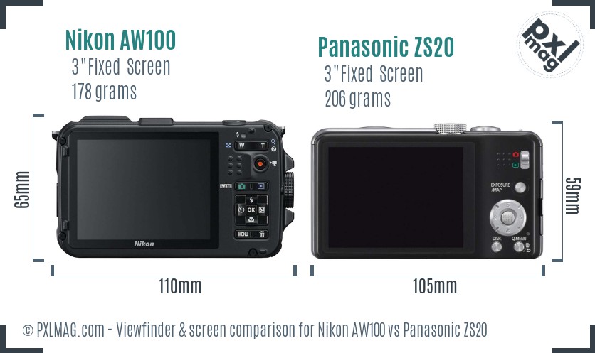Nikon AW100 vs Panasonic ZS20 Screen and Viewfinder comparison