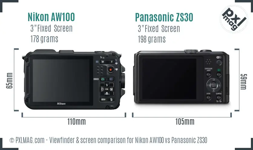 Nikon AW100 vs Panasonic ZS30 Screen and Viewfinder comparison
