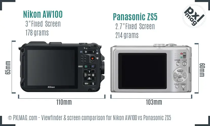 Nikon AW100 vs Panasonic ZS5 Screen and Viewfinder comparison