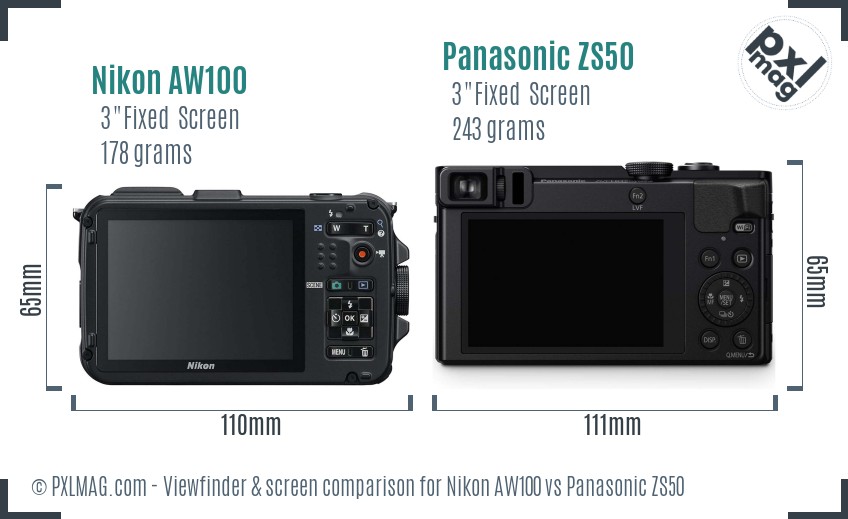 Nikon AW100 vs Panasonic ZS50 Screen and Viewfinder comparison