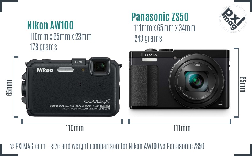 Nikon AW100 vs Panasonic ZS50 size comparison Nikon AW100 vs Panasonic ZS50 size comparison