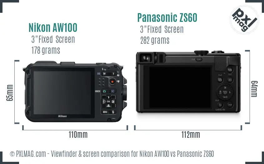 Nikon AW100 vs Panasonic ZS60 Screen and Viewfinder comparison