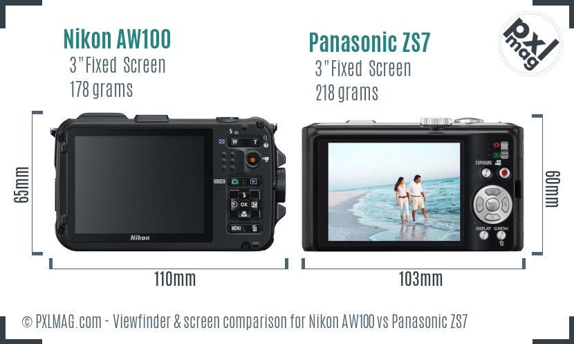 Nikon AW100 vs Panasonic ZS7 Screen and Viewfinder comparison
