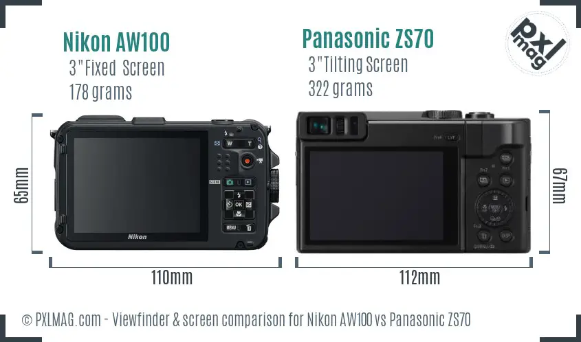 Nikon AW100 vs Panasonic ZS70 Screen and Viewfinder comparison