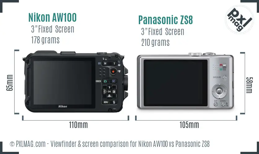 Nikon AW100 vs Panasonic ZS8 Screen and Viewfinder comparison Nikon AW100 vs Panasonic ZS8 Screen and Viewfinder comparison
