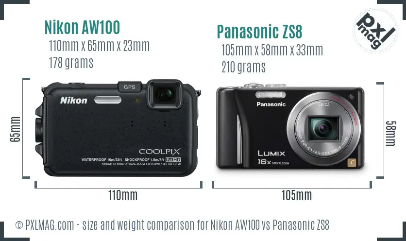 Nikon AW100 vs Panasonic ZS8 size comparison Nikon AW100 vs Panasonic ZS8 size comparison