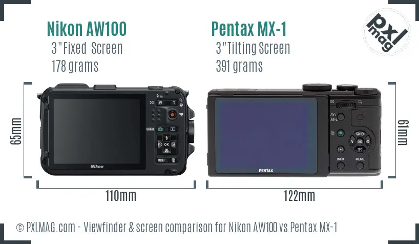 Nikon AW100 vs Pentax MX-1 Screen and Viewfinder comparison
