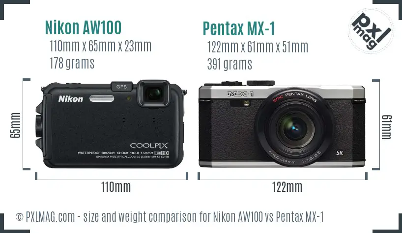 Nikon AW100 vs Pentax MX-1 size comparison