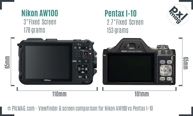 Nikon AW100 vs Pentax I-10 Screen and Viewfinder comparison