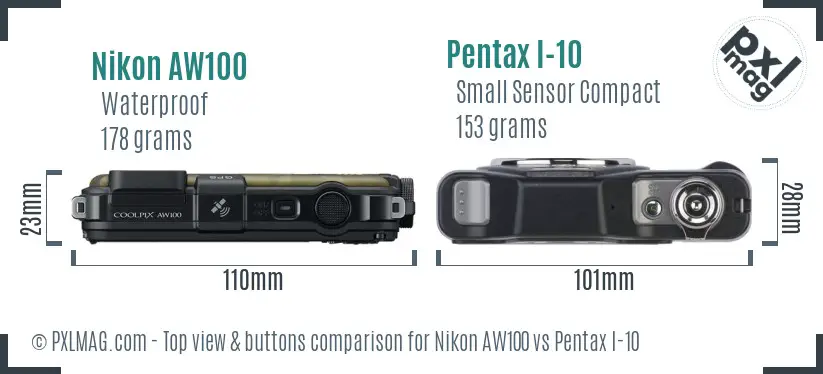 Nikon AW100 vs Pentax I-10 top view buttons comparison