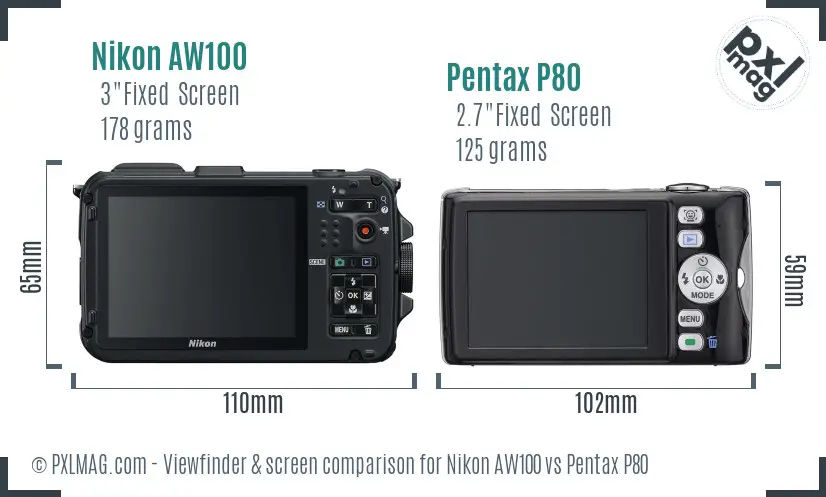 Nikon AW100 vs Pentax P80 Screen and Viewfinder comparison