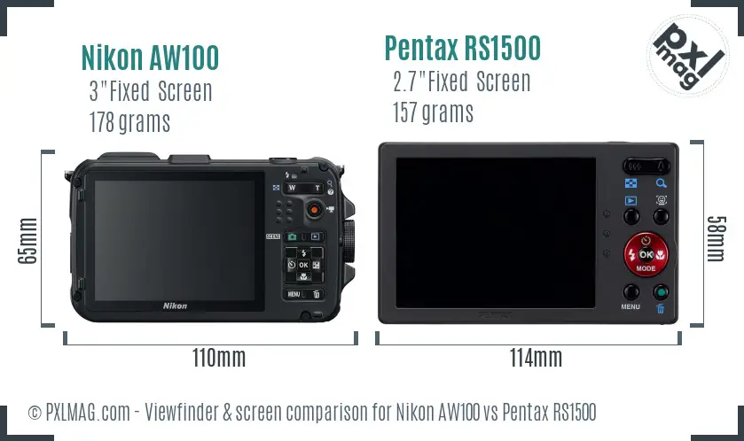 Nikon AW100 vs Pentax RS1500 Screen and Viewfinder comparison