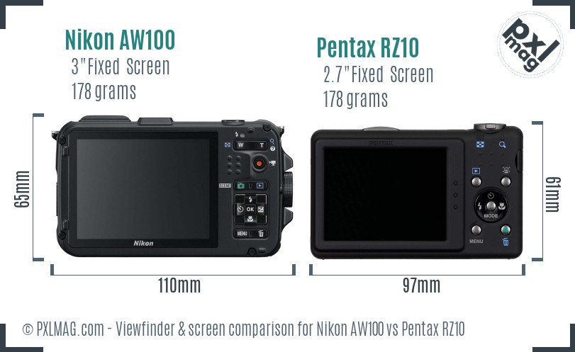 Nikon AW100 vs Pentax RZ10 Screen and Viewfinder comparison