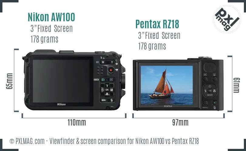 Nikon AW100 vs Pentax RZ18 Screen and Viewfinder comparison