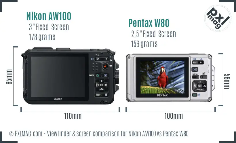 Nikon AW100 vs Pentax W80 Screen and Viewfinder comparison
