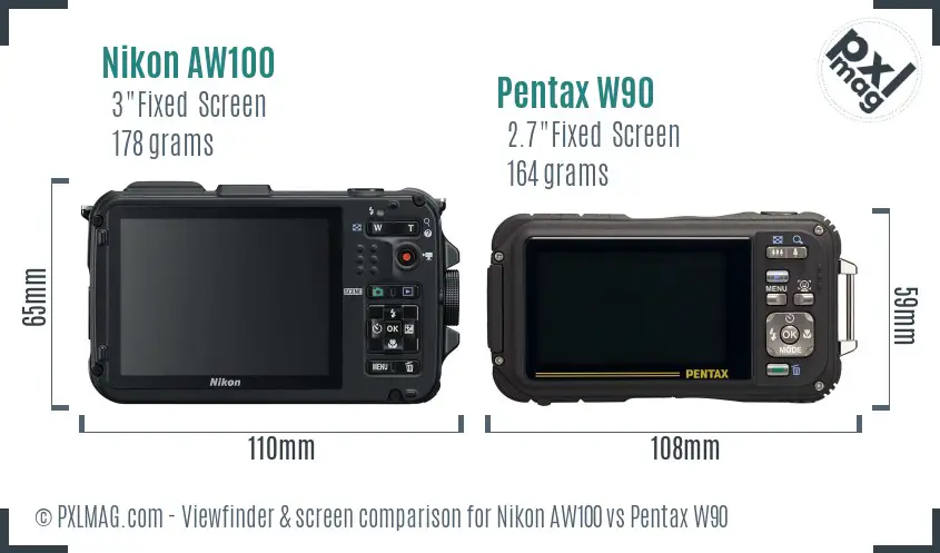 Nikon AW100 vs Pentax W90 Screen and Viewfinder comparison
