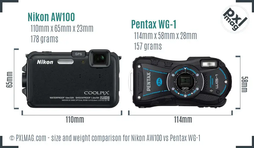 Nikon AW100 vs Pentax WG-1 size comparison