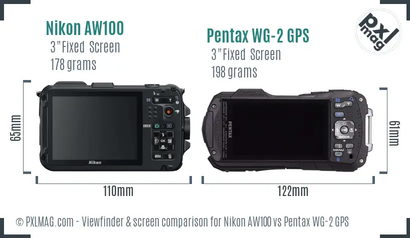 Nikon AW100 vs Pentax WG-2 GPS Screen and Viewfinder comparison