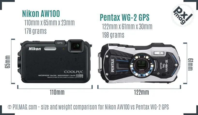 Nikon AW100 vs Pentax WG-2 GPS size comparison