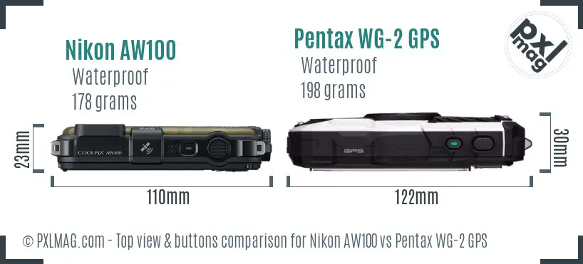 Nikon AW100 vs Pentax WG-2 GPS top view buttons comparison