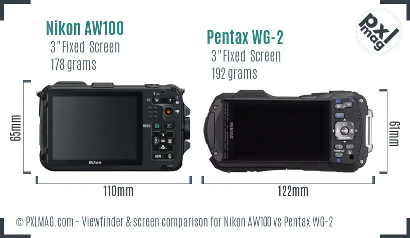 Nikon AW100 vs Pentax WG-2 Screen and Viewfinder comparison