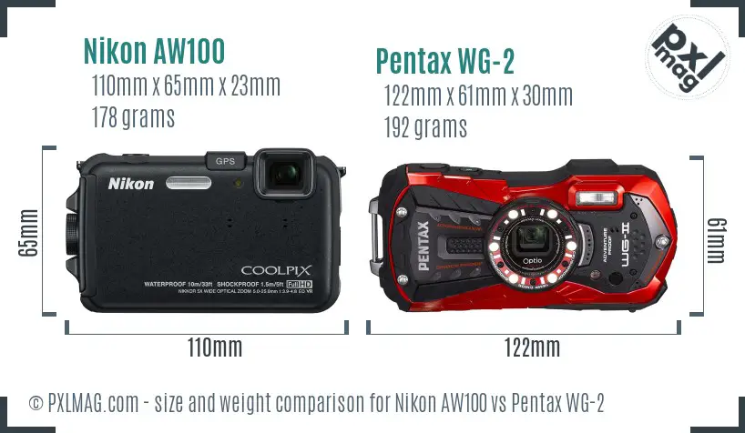 Nikon AW100 vs Pentax WG-2 size comparison Nikon AW100 vs Pentax WG-2 size comparison