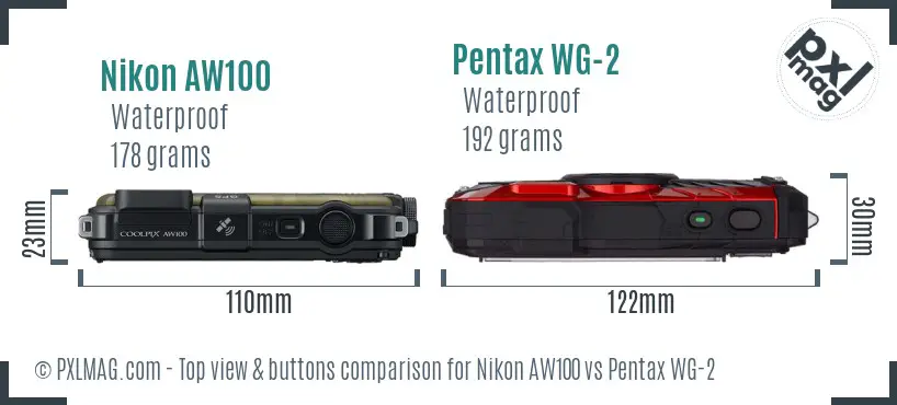 Nikon AW100 vs Pentax WG-2 top view buttons comparison
