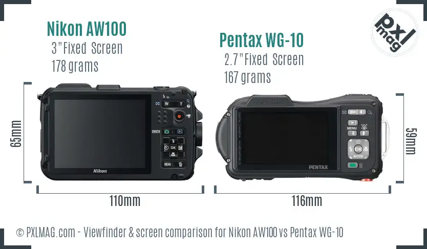 Nikon AW100 vs Pentax WG-10 Screen and Viewfinder comparison