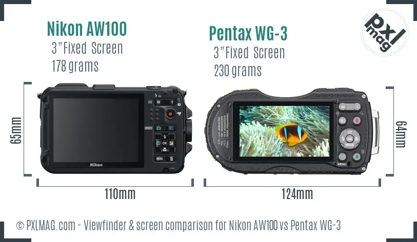 Nikon AW100 vs Pentax WG-3 Screen and Viewfinder comparison