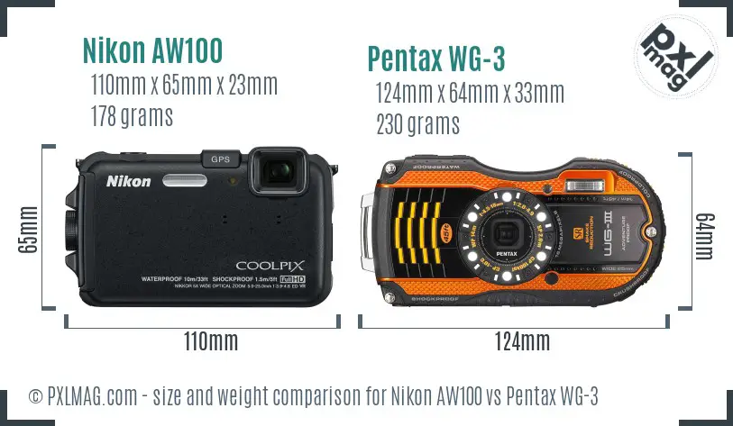 Nikon AW100 vs Pentax WG-3 size comparison Nikon AW100 vs Pentax WG-3 size comparison