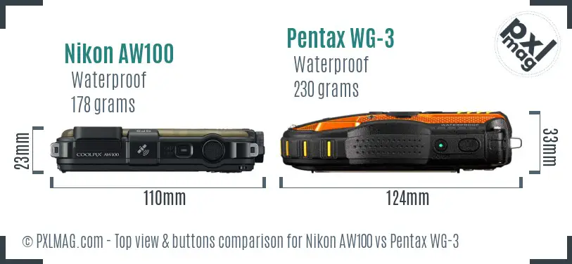 Nikon AW100 vs Pentax WG-3 top view buttons comparison