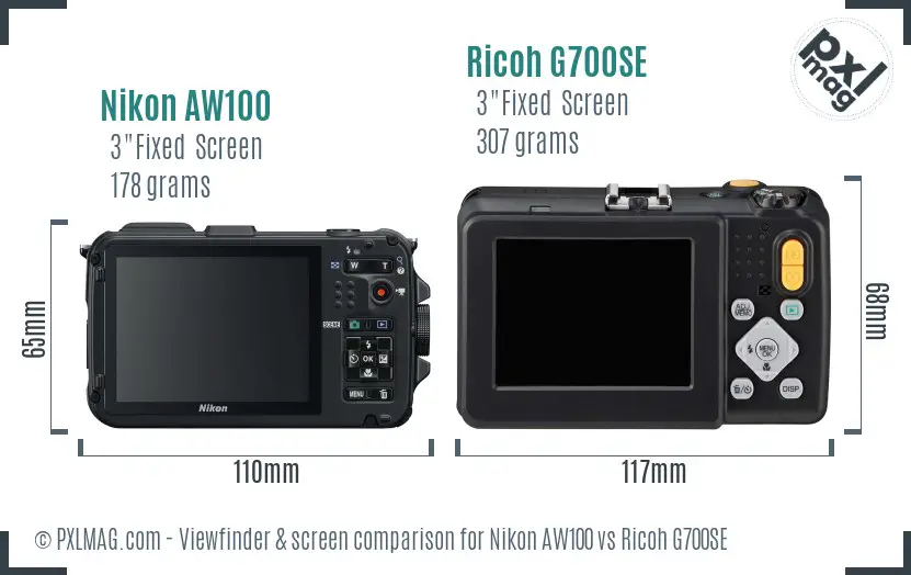 Nikon AW100 vs Ricoh G700SE Screen and Viewfinder comparison