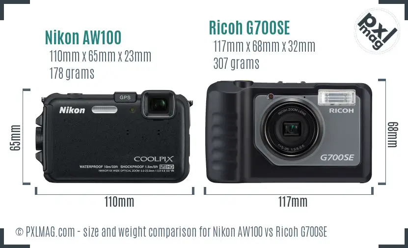 Nikon AW100 vs Ricoh G700SE size comparison