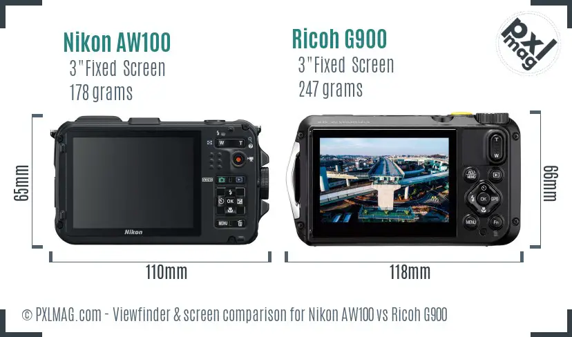 Nikon AW100 vs Ricoh G900 Screen and Viewfinder comparison