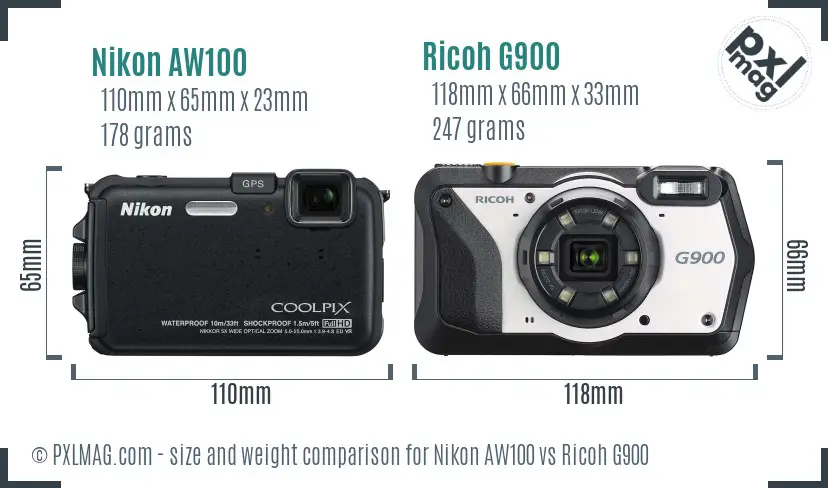 Nikon AW100 vs Ricoh G900 size comparison