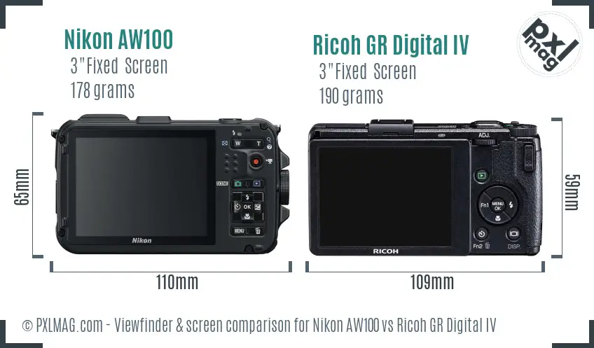 Nikon AW100 vs Ricoh GR Digital IV Screen and Viewfinder comparison Nikon AW100 vs Ricoh GR Digital IV Screen and Viewfinder comparison
